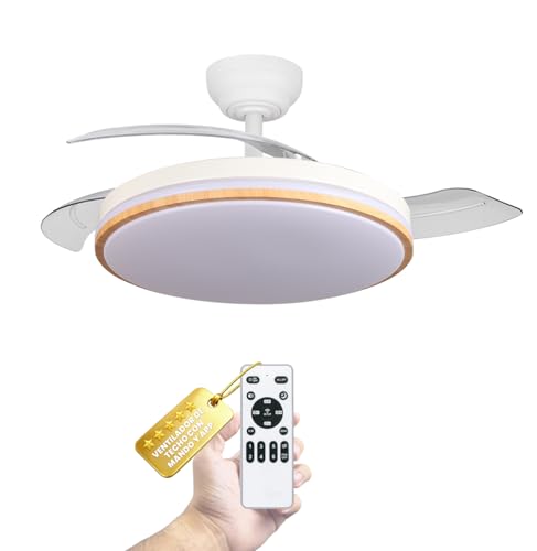 LUMIKING Ventilador de Techo con Luz LED 60W y Aspas Retráctiles 107 cm – Motor DC Silencioso, 6 Velocidades, Mando a Distancia, Regulable 3000-6500K, Temporizador, Blanco/Madera (Blanco/Madera) LUMIKING Ventilador de Techo con Luz LED 60W y Aspas Retráctiles 107 cm – Motor DC Silencioso, 6 Velocidades, Mando a Distancia, Regulable 3000-6500K, Temporizador, Blanco/Madera (Blanco/Madera)
