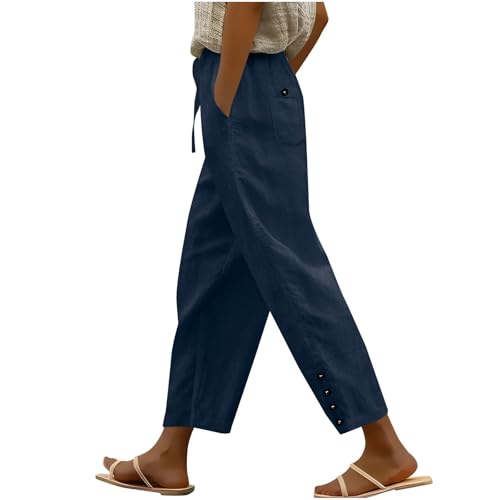 AEGJEGVD Ventes Flash du Jour et Soldes Pantalon Femme en Lin Taille Elastique Pantalons Fluide Décontractés Légers Pantalons avec Poches D'Été Vetement...