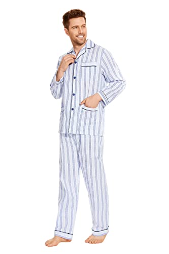 Image of GLOBAL Mens Pajamas Set, 100% Cotton Woven Drawstring Sleepwear Set with Top and Pants /Bottoms