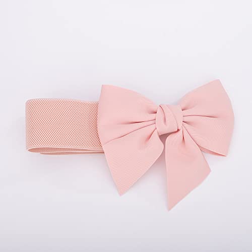 Jumwrit Women Big Bowknot Waist Belt Wide Elastic Cinch Belt Solid Color Vintage Waistband Cute Wedding Party Dress Belt Accessory Fashion Lady Stretchy Belt(Pink)3
