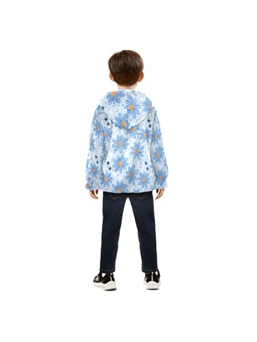 White Blue Daisy Flower Girls Fleece Jacket Girls Fall Jacket Boys Coats Zip Up Hoodie Children Outerwear 2-10T4