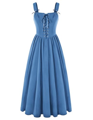 SCARLET DARKNESS Cottagecore Corset Dress Renaissance Kleid Damen Sommer Spaghettiträger Kleid Elegant Summer Dresses for Women Blau XL