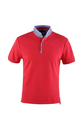 0119Voray Ga Polo Hombre algodón Granito Cuello Mao Vivo Estampado (Coral, l)