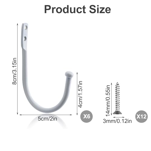 6 PCS Curtain Tie Backs Hooks, Drapery Holdbacks Metal Tie Back Hook with Screws U-Shaped Window Curtain Holder Wall Mounted for Decorative Curtains (White) - Image 2