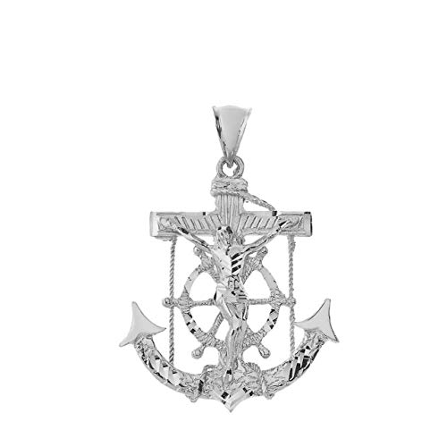 Fine 925 Sterling Silver Nautical Mariner's Crucifix Anchor Cross Pendant, 2.15