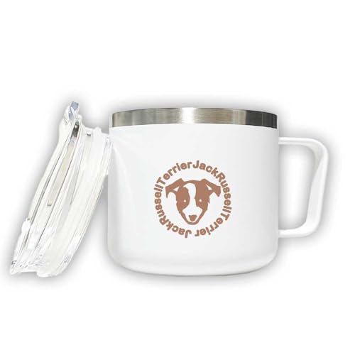 【WankoFace】ジャック 蓋つき ステンレス マグカップ ホワイト 320ml 保温 保冷 ふた 二重構造 オリジナル ブリー バウ 犬 ペット