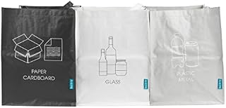 Beldray LA084514EU7 Set of 3 Recycling Bags for Cardboard/Paper/Metal/Plastic and Glass, Perfect For Kitchens & Utility Rooms, Makes Recycling Simple, 32 W x 42 H x 32 L cm