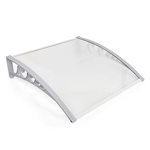 Marquesina para Puertas Ventanas Toldo Refugio de Nieve, Porche Delantero, Sombra Exterior, Techo, hecho en Cubierta de Policarbonato (60,5x100cm, Gris-Blanco)