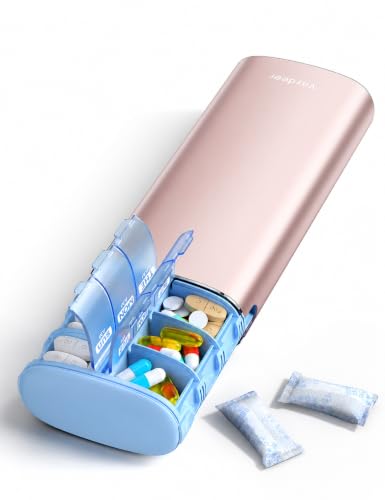 Image of Vaydeer Metal 7 Day Travel Pill Organizer 2 Times a Day, Built-in Desiccant | AM PM weekly Travel Pill Case, Twice-Daily,Airtight Large Capacity Pill Box for Vitamins, Medication, Supplements & Fish Oil