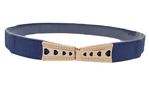 TrendyFashionJewelry TFJ Women Elastic Skinny Belt Hip High Waist Gold Metal Heart Buckle S M Blue4