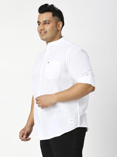 Image of Thomas Scott Men's Solid Cotton Linen Casual Shirt | Full Sleeve | Regular Fit | Mandarin Collar