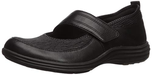 Aravon Women's Quinn Maryjane Mary Jane Flat, Black, 10 Wide