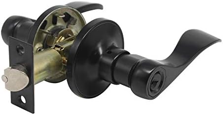 Probrico Matte Black Entry Lever, Stainless Steel Wave Style Entrance Handle Exterior Interior Keyed Lock Set for Front or Office Doors,Reversible for Left or Right Door Handing,1 Pack