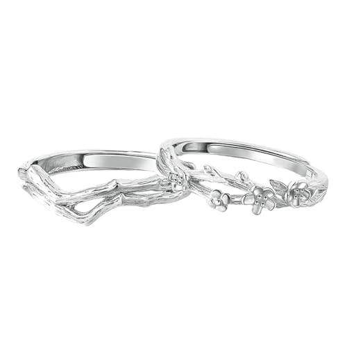 Bague de fiançailles camélia en argent 925 ajustable pour couple