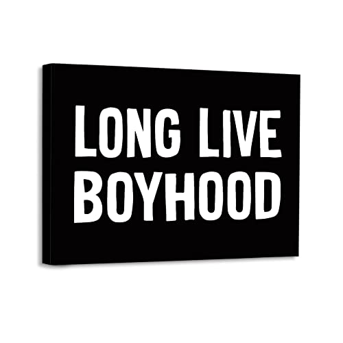 Image of Long-Live-Boyhood Framed Canvas Wall Art Decor 14×11 inch, Black And White Words Modern Minimalist Typography Art Print Painting Artwork Home Wall Decoration For Boys Room Nursery Kids Room