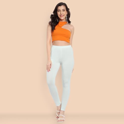 Image of ONE SKY Women Ankle Length Leggings | Premium Cotton Modal Spandex Blend | High Waist Stretchable & Bio-Washed Fabric | Colour-Lock | Ethnic Leggings for Women