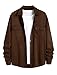 ZAFUL Mens Deep Brown Long Sleeve Button Down Shirts Pocket Faux Suede Shacket Casual Street Look Shirts Lightweight Shacket Jackets (Deep Brown L)