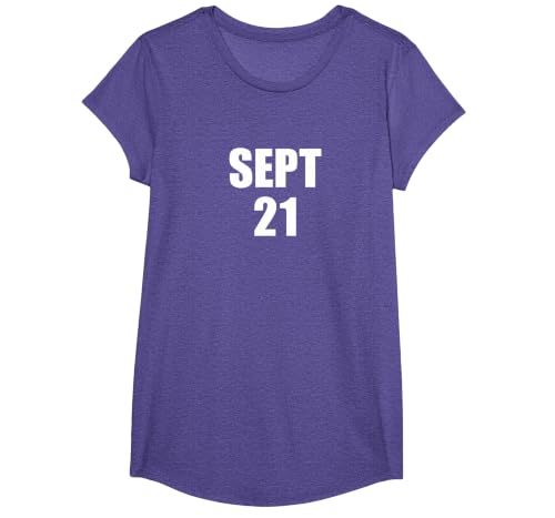 Sept 21 September 21st Date T-Shirt T-Shirt, Girls, Purple Heather, Small