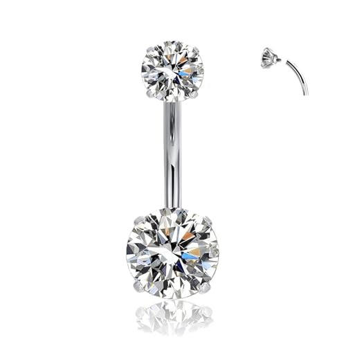 supsiah 14G White CZ Belly Button Ring 10mm Silver-Tone Navel Barbell