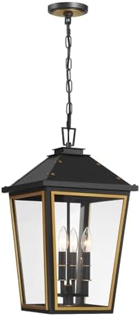 Crystorama Hawkins 4 Light Matte Black + Textured Gold Outdoor Pendant