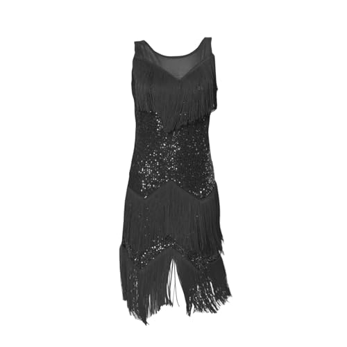 Robe de Danse Latine Femme Finition Sequins Coupe Droite Col Rond
