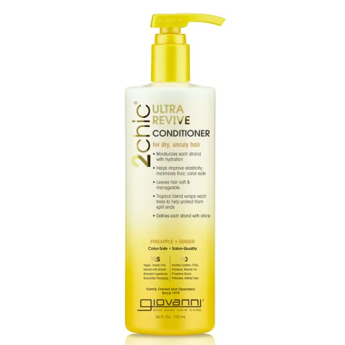 Giovanni 2Chic Ultra-Revive Conditioner, 24 Oz. - Pineapple & Ginger To Moisturize Dry Unruly Hair, Coconut, Guava, Aloe Vera, Pro-Vitamin B5, Lauryl & Laureth Sulfate Free, No Parabens, Color Safe #TOP4