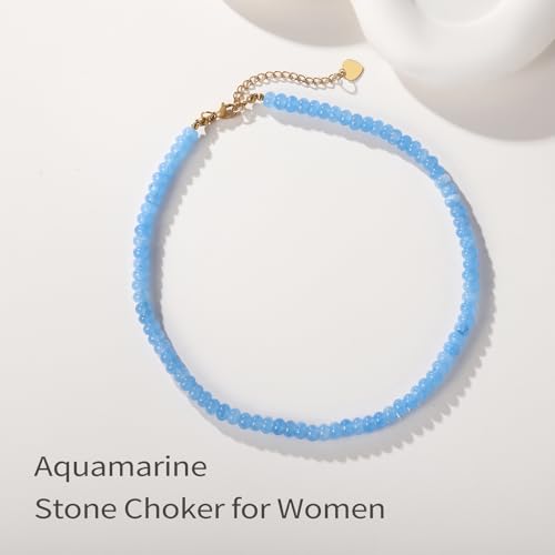 Beaded Necklace for Women,Natural Gemstone Necklace for Women,Colorful Bead Choker Necklace Handmade Surfer Beach Necklace Trendy Jewelry Gift for Women3