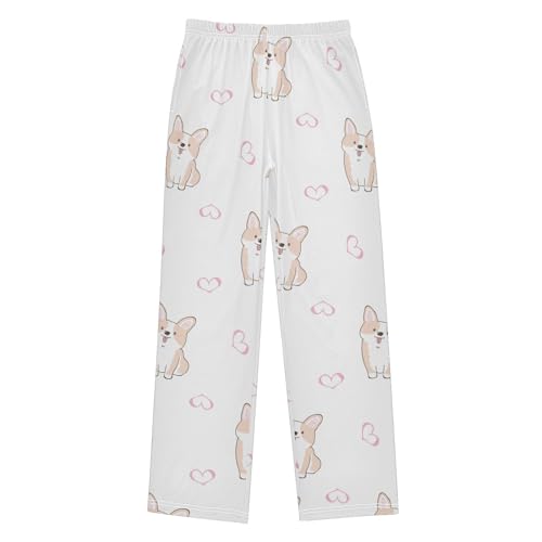 Corgi and Heart Boys Pants Boys Athletic Pants Long Pant for Boywith Pockets Wide-Leg Size 6-14Y