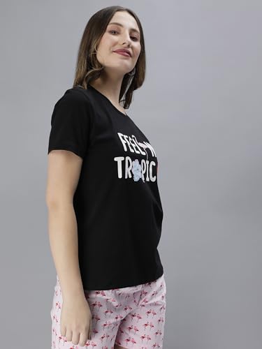 Image of Club A9 Women Cotton Regular Fit T-Shirt and Shorts Night Suit | Two Piece Set