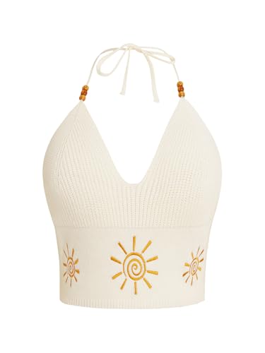 Verdusa Women's Y2k Halter Tops Gothic Clothes Summer Going Out Tops Crochet Cami Tie Boho Cowgirl Outfits Apricot 4X-Large Plus