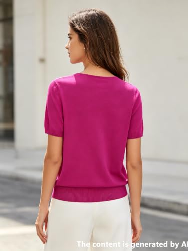 Image of DAIMIDY Women's Short Sleeve Sweater V Neck Summer Knit Tops | Business Casual Tops| Soft,Lightweight,Breathable and Comfortable| Perfect for Shopping,Date,Vacation,Daily Wear Etc.