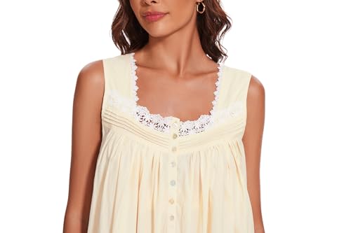 Image of AVIIER 100% Cotton Nightgowns for Women Sleeveless Sleep Dress Ladies Gowns Sleepwear with Pockets