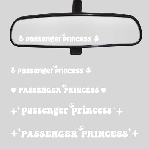 Accessoires de Voiture de Princesse de Passager, 4 Autocollants de Princesse de Passager En Vinyle, Couronne D'étoiles De Coeur de Rose, Autocollant de Miroir de Voiture Étanche Mignon (Blanc)