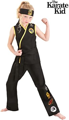 The Karate Kid Cobra Kai Costume for Girls, Black Sleeveless Gi Featuring Insignias, Black Cobra Headband & Belt
