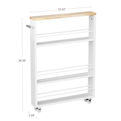KLM 4 Tier White Slim Storage Cart with Handle, Slide Out Storage Rolling Utility Cart for Kitchen, Laundry, Narrow Places - Thumbnail 6