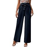 Leinenhose Damen Lang Beige Loose Fit Lang Sommerhose Frauen Leicht 3/4 Stretch Jogginghose mit Taschen Freizeithose Yogahose Große Größen Locker Stoffhose Pumphose Mädchen