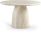 Meridian Furniture 701Travertine-T Cosenza Collection Art Deco 48.5" Indoor/Outdoor Concrete Dining Table with Travertine Finish, 48.5" W x 48.5" D x 30" H, Travertine
