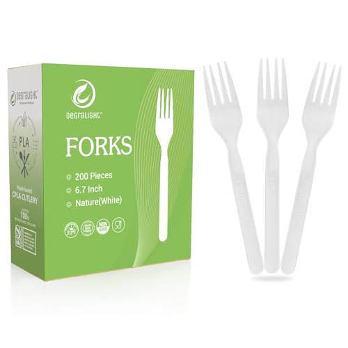 100% Compostable Heavy Duty Disposable Forks (200 Pcs)