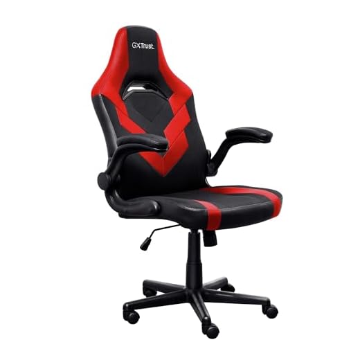 GXTrust 1703 Yezz Gaming Stuhl mit Gepolsterten Armlehnen, Bürostuhl bis zu 140 kg, Gasfeder der Klasse 4, Höhenverstellbarer Stuhl für Computer, Kippbarer Sitz, PC Gamer Schreibtischstuhl, Rot