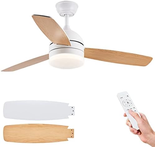 UOJ 48" Ceiling Fan with Lights and Remote Control,White,6 Speeds Reversible Ceiling Fan for Bedroom,Living Room,Kitchen, Dining Room, Patio(3 Blades)