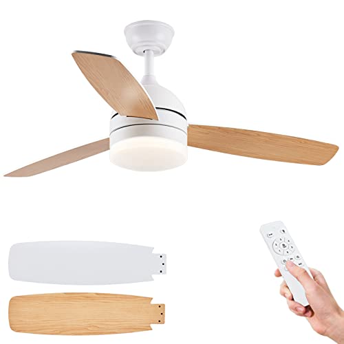 Uoj 48" Ceiling Fan With Lights And Remote Control,White,6 Speeds Reversible Ceiling Fan For Bedroom,Living Room,Kitchen, Dining Room, Patio(3 Blades) #TOP3