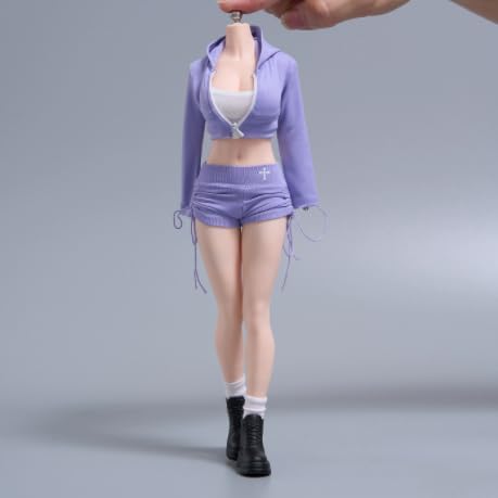 1/6 Scale Female Clothes, Casual Sportswear Drawstring Shorts Set for 12-inches Action Figure Body, Coat & Vest & Shorts & Socks & Boots 1/6 Girl Action Figure Doll Clothing Outfit (red)