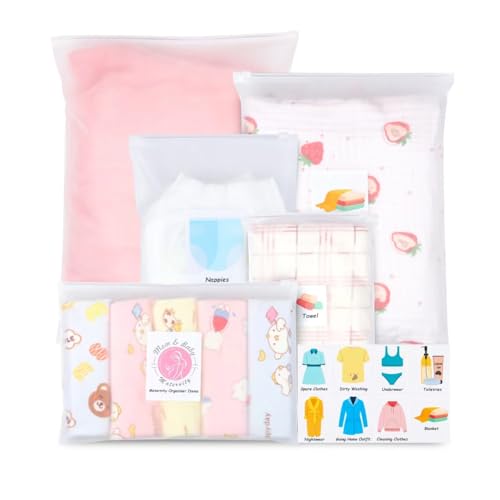 24 Pcs Hospital Maternity Bags with Stickers, Travel Clothes Storage Bag, Reusable Ziplock Labor & Delivery Bags Waterproof Luggage Organiser Bag for Mum to Be Newborn Baby