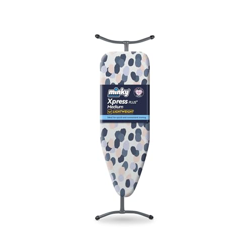 Minky Xpress Plus Medium Board, 110 x 35 cm Ironing Board, Lightweight & Compact, Adjustable Height Up To 84 cm, Sturdy T Leg Design With Non-Slip Feet, Made in The UK