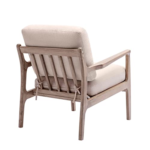 Merax Tan Mid Century Modern Linen Accent Chair Cozy Wood Armchair For Living Room Bedroom Cafe, Set Of 1 #TOP4