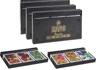 RADOCARDS Premium Plastic Playing Cards, Bridge Size, Multicolour, Set of 9 in 3 Boxes, PVC Container, Smooth and Durable for Rummy