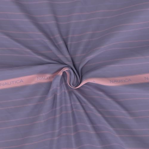 Image of NAUTICA Cotton King Bedsheet with 2 Pillow Covers -3pc Set (noridge) | 160TC | Super Soft Touch Stripe-Purple /Pink