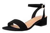 TruFox Women Sandals Low Heel Comfortable Strappy Open Toe Sandals 1 Inch Low Block Heels Adjustable Ankle Strap, Black, 5.5