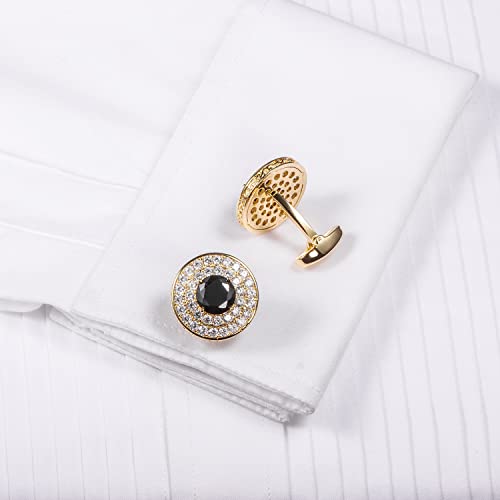 Image of HAWSON Cufflinks for Men, Gold Diamond Crystal Cufflinks for Groom Husband Personalized Gifts, Mens Formal Wedding Business Cufflinks, Luxurious Gorgeous Cuff Links French Shirt Accessories