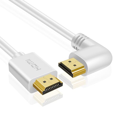 TNP HDMI Angle gauche du câble 90 Degré (15 FT) - Blanc Haute Vitesse HDMI 2.0 Cord, soutiens UHD 4K 60hz 2K 2160p Complet HD 1080p Quad HD 1440p 3D ARC/eARC Ethernet pour Xbox One X/S PS 4 Pro/Slim & HDTV